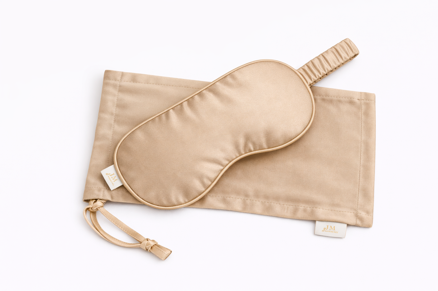 Jazz La Moie mulberry Silk Eye Mask and silk Bag champagne beige travel kit