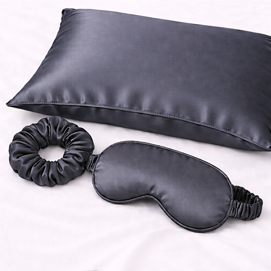 Pure mulberry silk pillowcase 3 pcs set in asphalt color for hair and skin care – Jazz La Moie