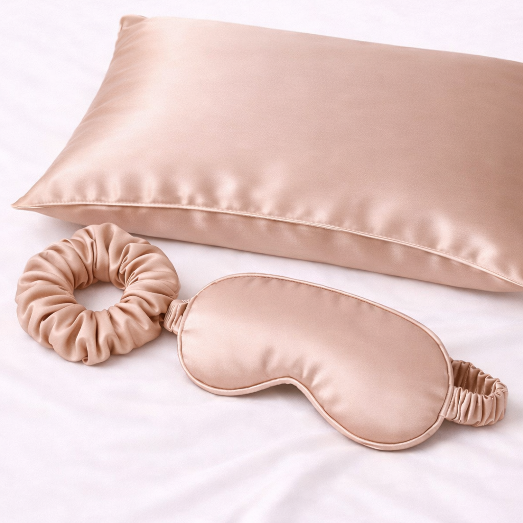 Pure mulberry silk pillowcase 3pcs set in rose champagne for hair and skin care – Jazz La Moie