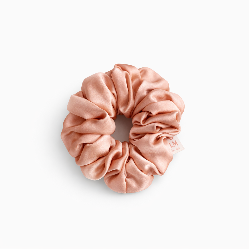 Jazz La Moie light salmon mulberry silk scrunchie with soft shine and gentle hair-friendly finish