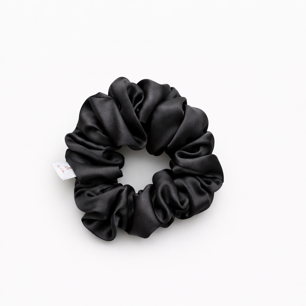 Jazz La Moie asphalt mulberry silk scrunchie with soft shine and gentle hair-friendly finish