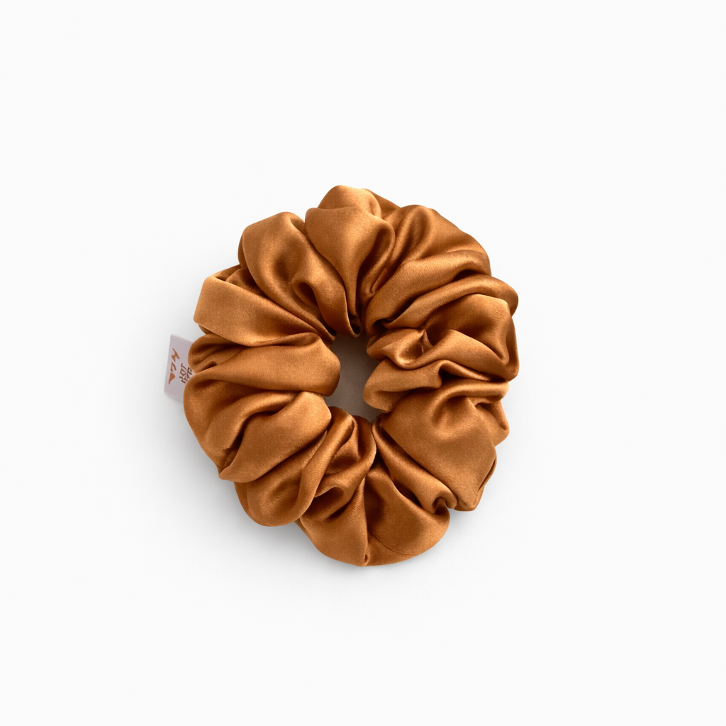 Jazz La Moie terracotta clay mulberry silk scrunchie with soft shine and gentle hair-friendly  finish