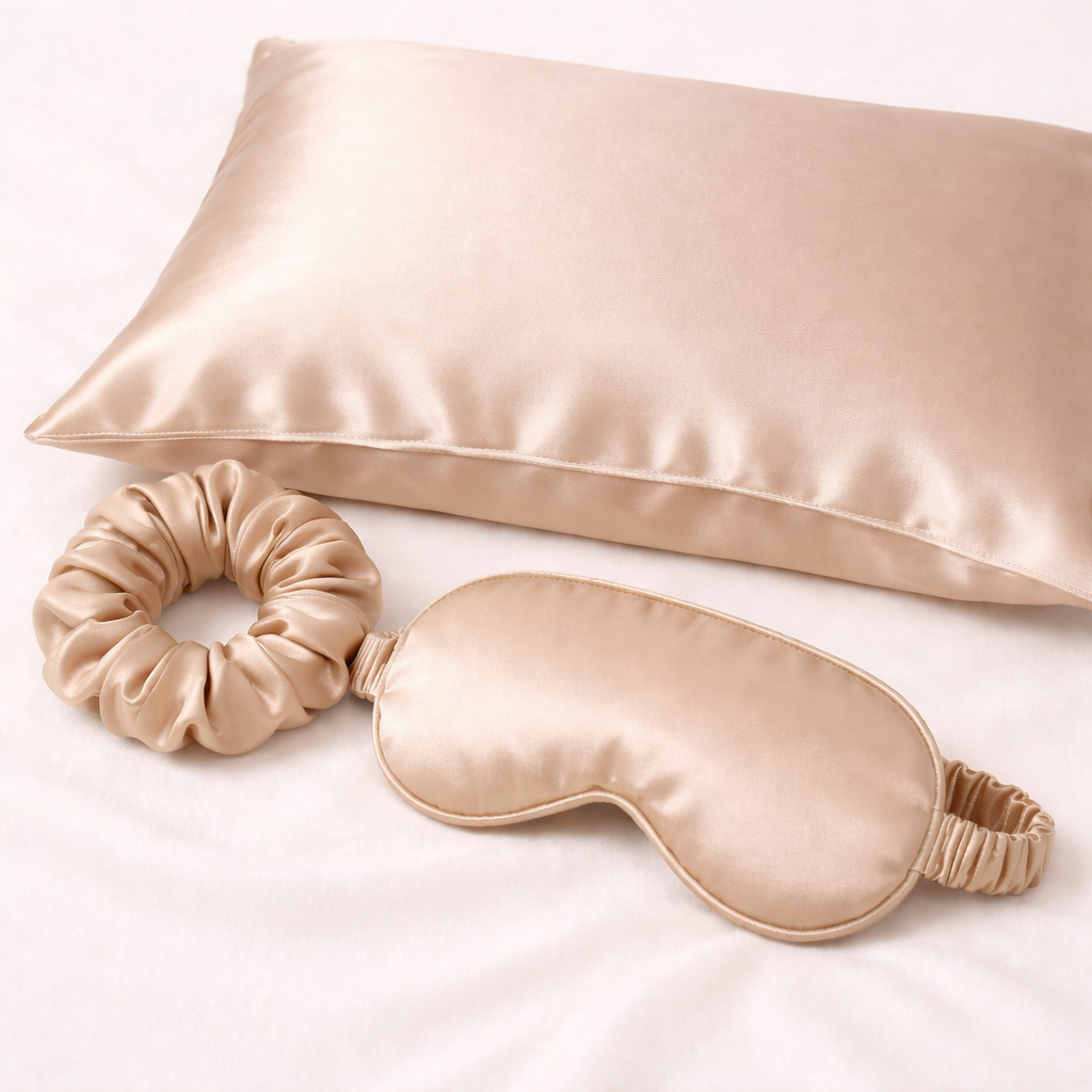 Pure mulberry silk pillowcase 3pcs set in bronze mist color for hair and skin care – Jazz La Moie