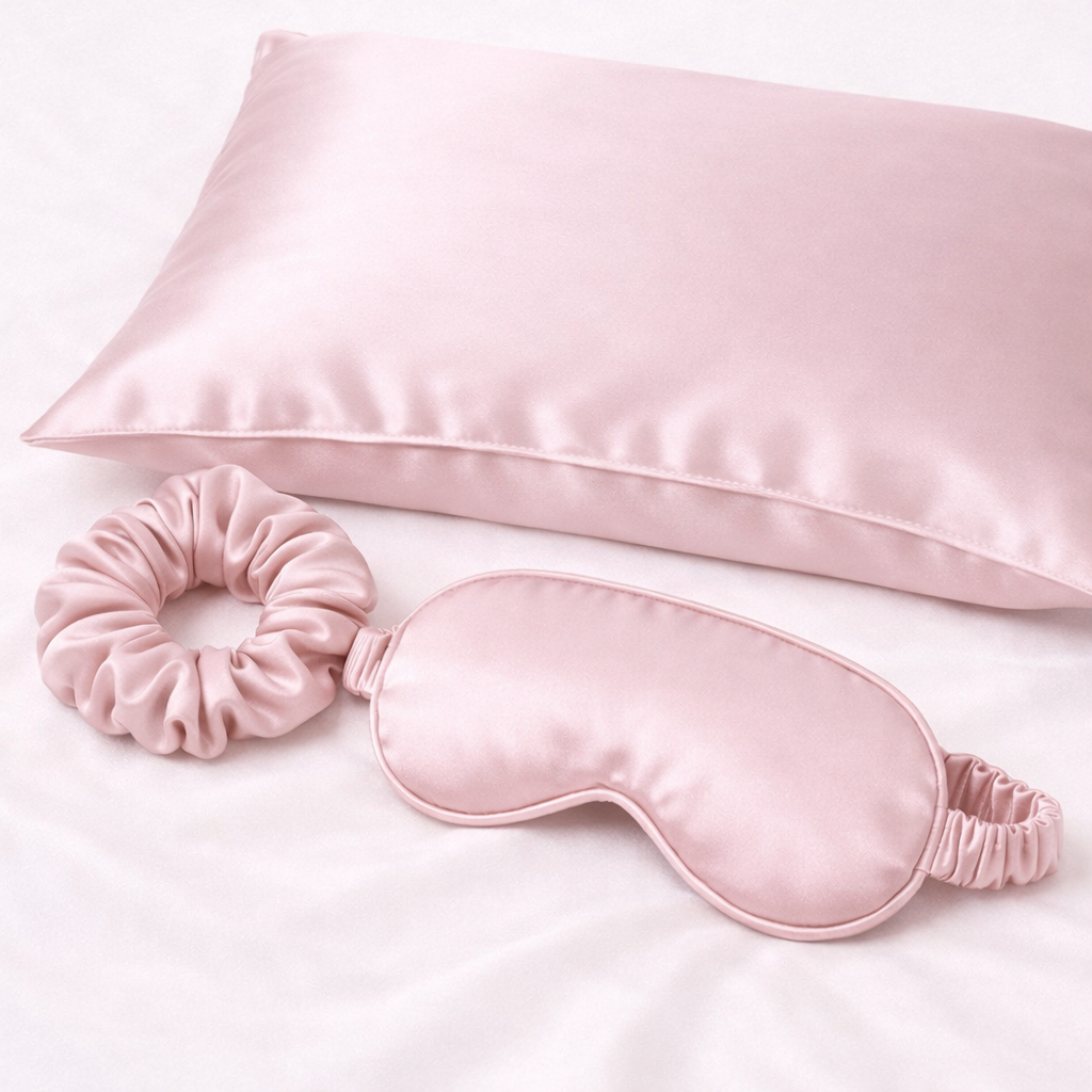 Pure mulberry silk pillowcase 3pcs set in creamy pink color for hair and skin care – Jazz La Moie